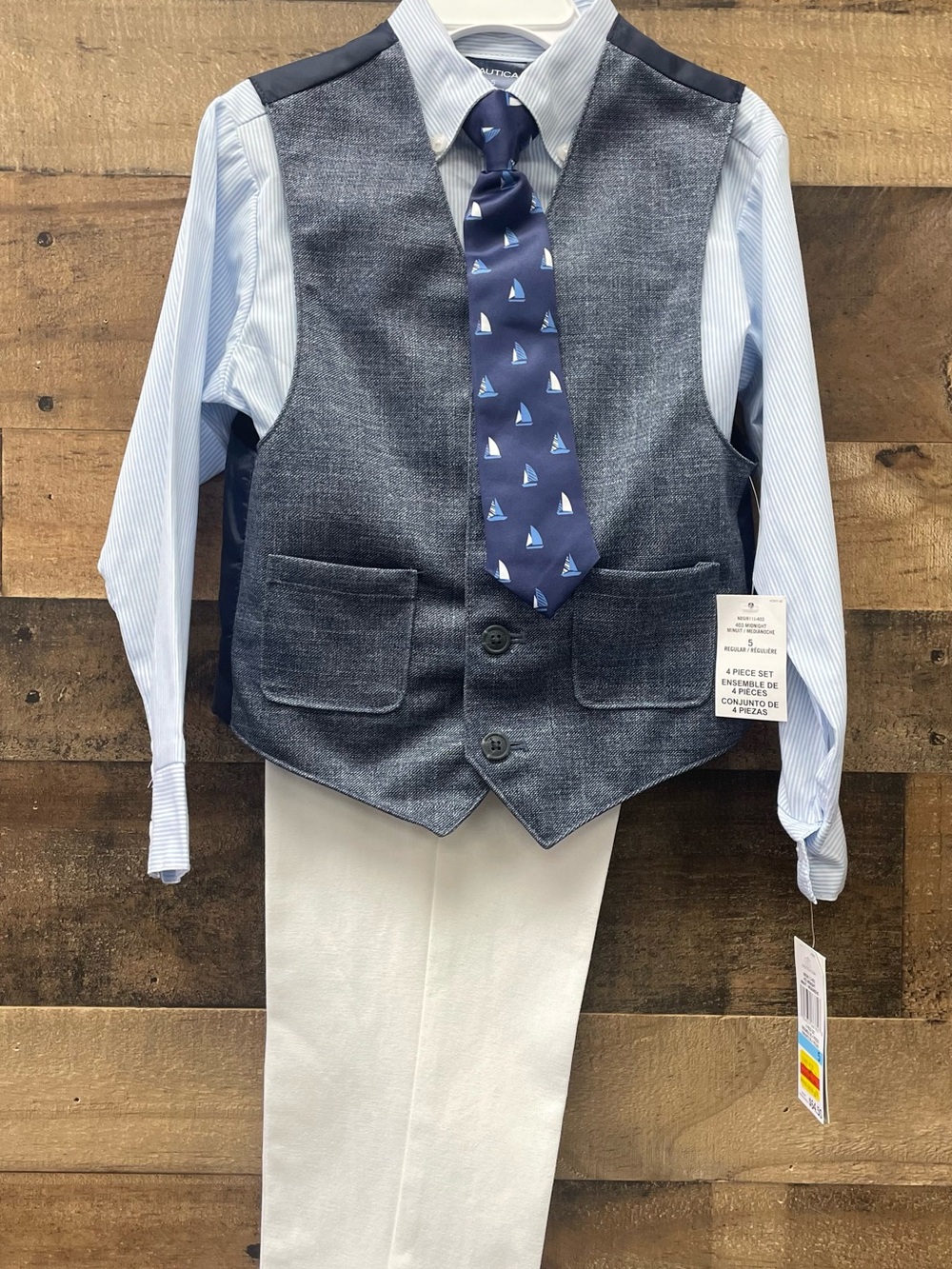 Boys Navy Vest & Tie Dress Set with Light Blue Shirt